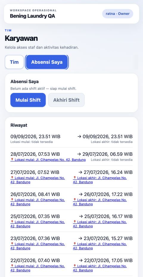 Absensi owner Laundry ERP