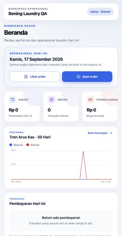 Preview mobile Laundry ERP di dalam workspace ai-vibing