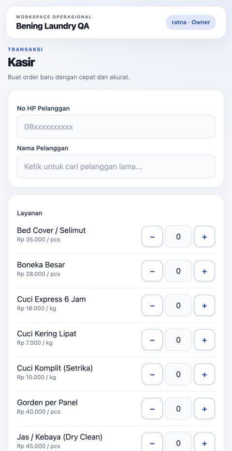 Halaman kasir Laundry ERP