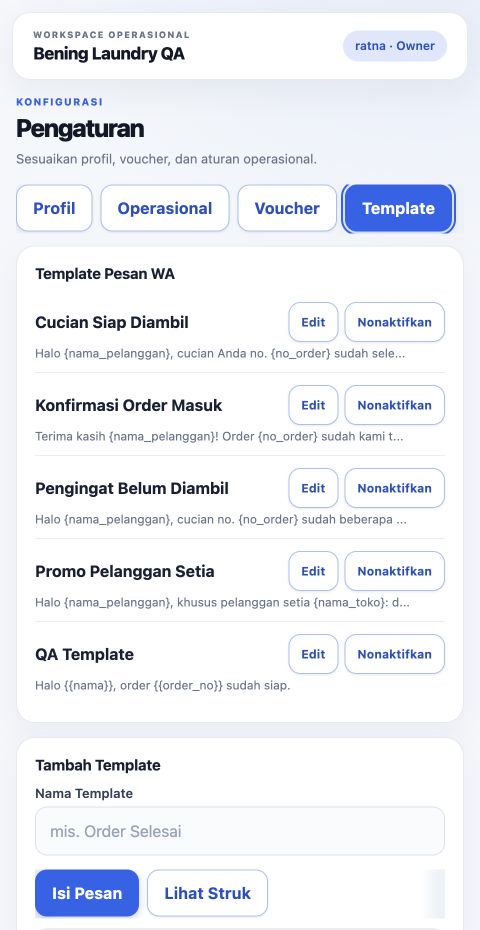 Template pesan WhatsApp Laundry ERP